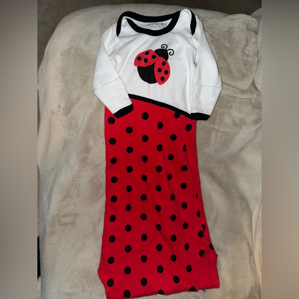 Red and White Ladybug onesie with Polka Dots and tie bottom